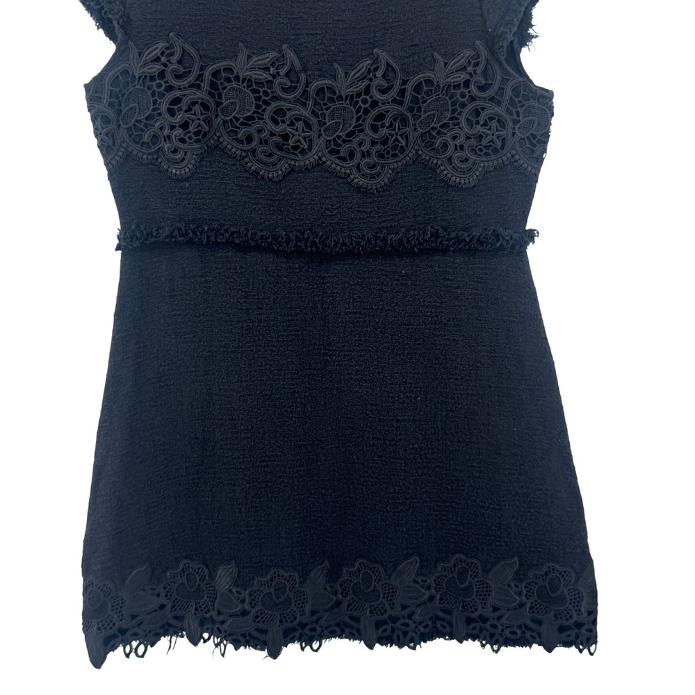 Zara Woman Dress Womens XL Black Tweed Lace Applique Frayed Trim Mini LBD - Picture 5 of 10